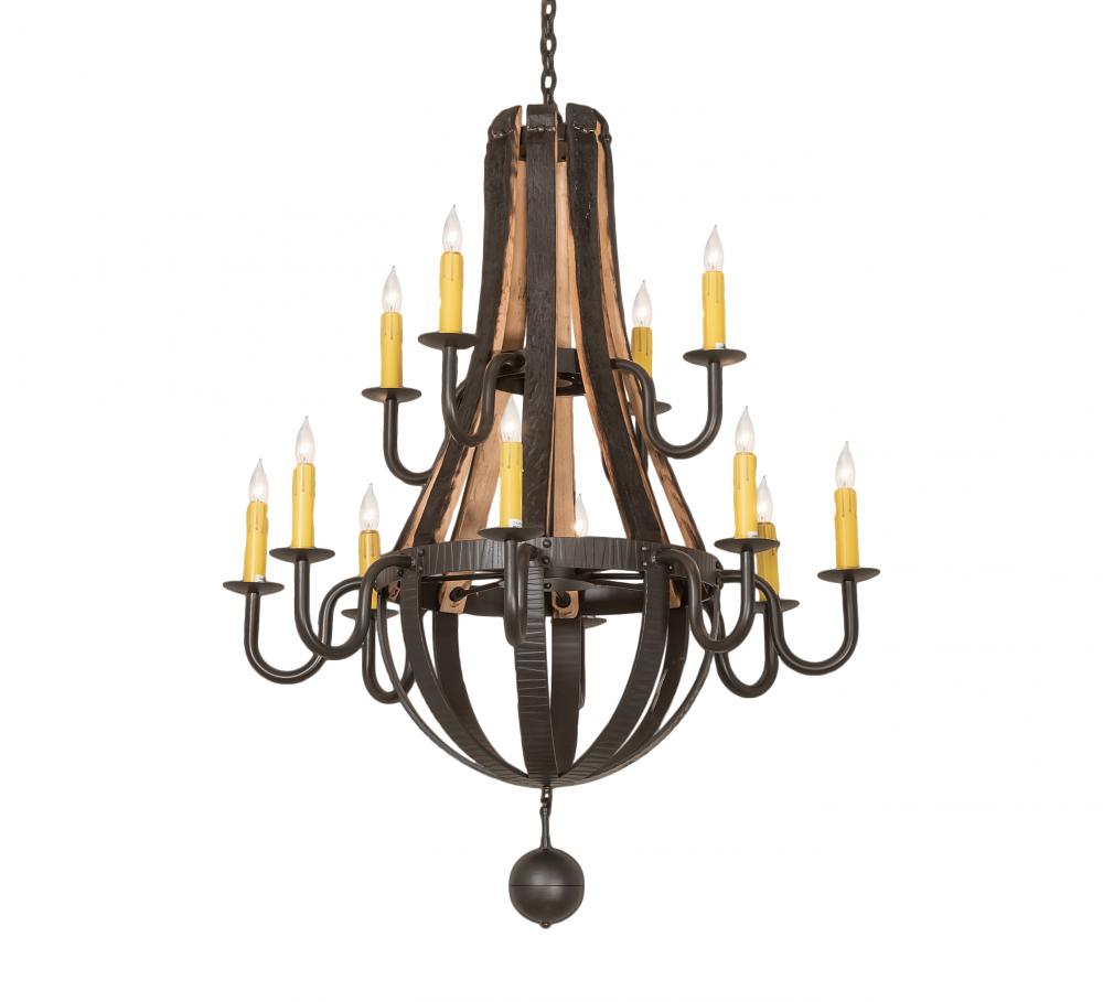 44&#34; Wide Barrel Stave Madera 12 Light Two Tier Chandelier