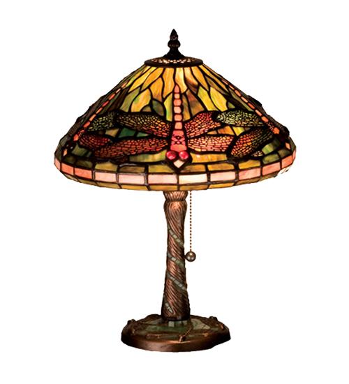 16&#34;H Tiffany Dragonfly w/ Twisted Fly Mosaic Base Accent Lamp