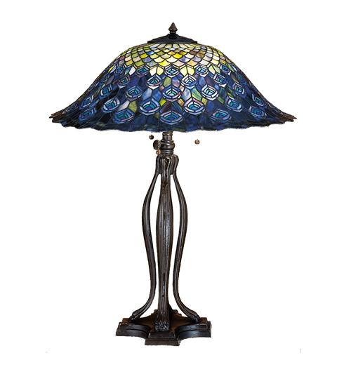 30&#34;H Tiffany Peacock Feather Table Lamp