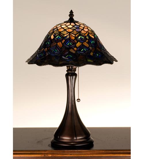 18&#34;H Tiffany Peacock Feather Accent Lamp