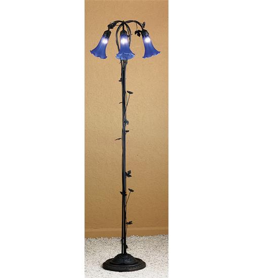 58&#34; High Blue Tiffany Pond Lily 3 Light Floor Lamp