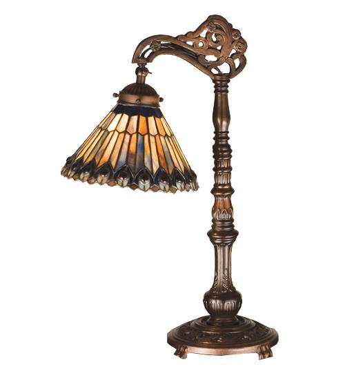 19&#34;H Tiffany Jeweled Peacock Bridge Arm Desk Lamp