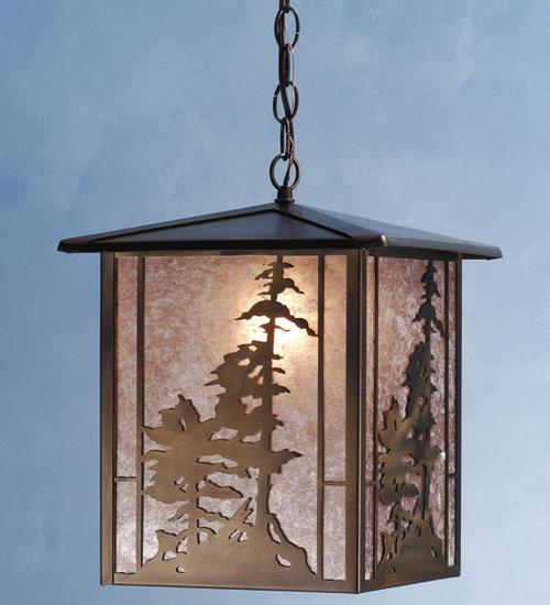 12&#34; Square Tall Pines Lantern Pendant