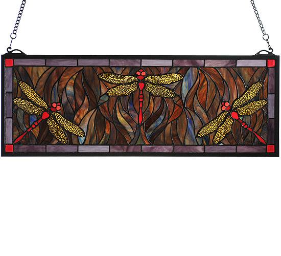 28&#34;W X 10&#34;H Tiffany Dragonfly Trio Stained Glass Window