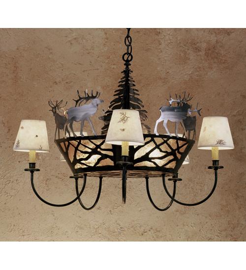 34&#34; Wide Elk on the Loose 5 Light Chandelier