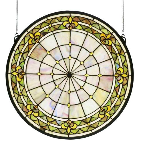 21&#34;W X 21&#34;H Fleur-de-lis Medallion Stained Glass Window