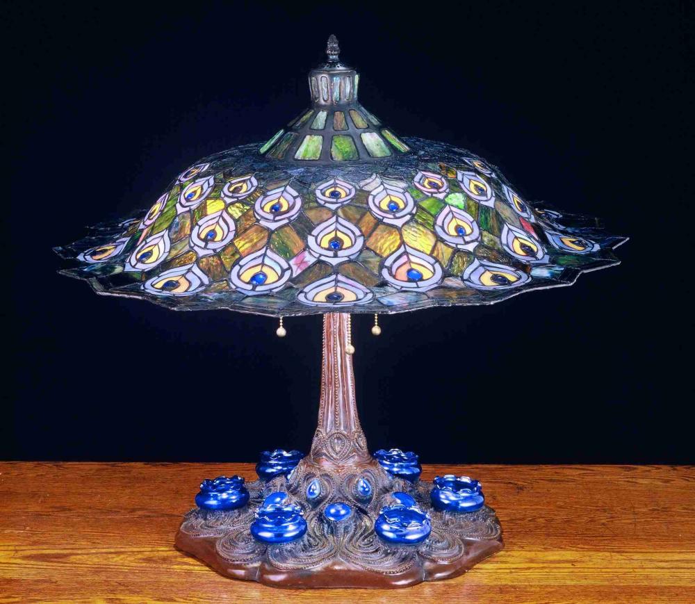 26.5&#34; High Tiffany Peacock Feather Table Lamp