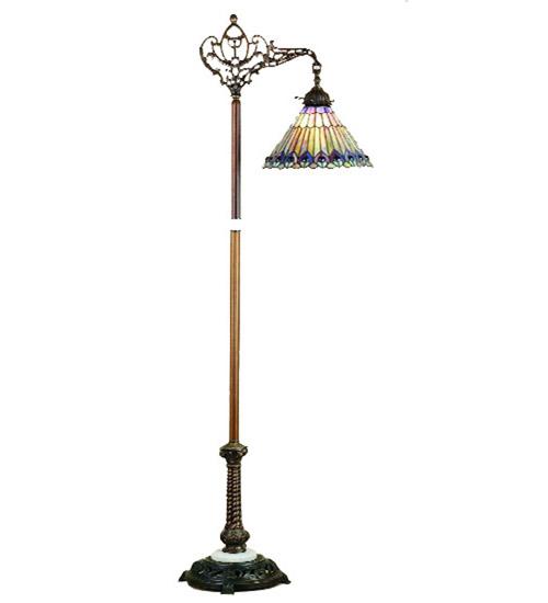 60&#34;H Tiffany Jeweled Peacock Bridge Arm Floor Lamp