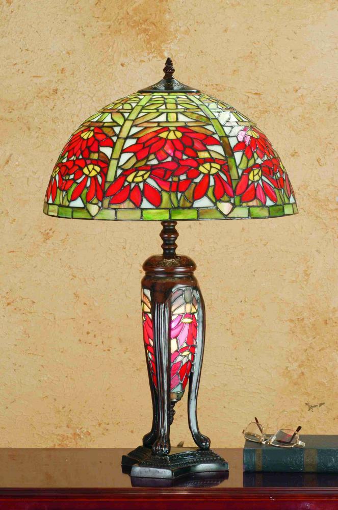 25&#34; High Tiffany Poinsettia W/Lighted Base Table Lamp