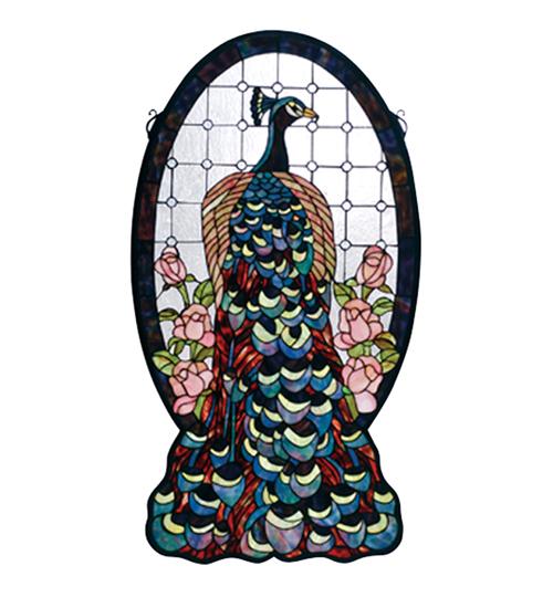 20&#34;W X 38&#34;H Peacock Profile Stained Glass Window