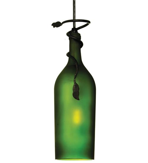 4&#34; Wide Tuscan Vineyard Frosted Green Wine Bottle Mini Pendant