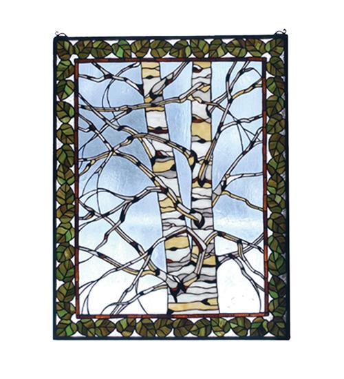 28&#34;W X 36&#34;H Birch Tree in Winter Stained Glass Window