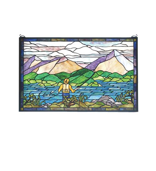 30&#34;W X 19&#34;H Fly Fishing Stained Glass Window