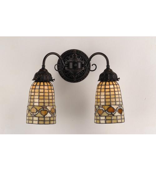 14.5&#34; Wide Tiffany Acorn 2 Light Wall Sconce