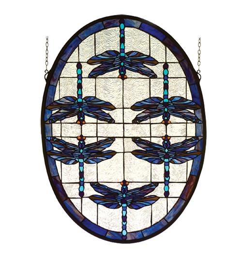 22&#34;W X 30&#34;H Dragonflies Oval Stained Glass Window