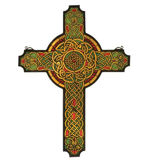 25&#34;W X 34&#34;H Jeweled Celtic Cross Stained Glass Window