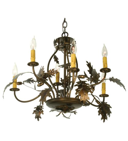 28&#34;W Oak Leaf & Acorn 6 LT Chandelier