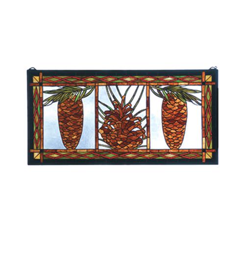 36&#34; Wide X 18&#34; High Pinecone Stained Glass Window