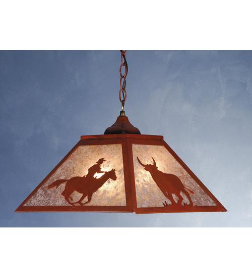 16&#34;Sq Cowboy & Steer Pendant