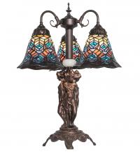 Meyda Green 245482 - 23" High Tiffany Peacock Feather 3 Light Table Lamp