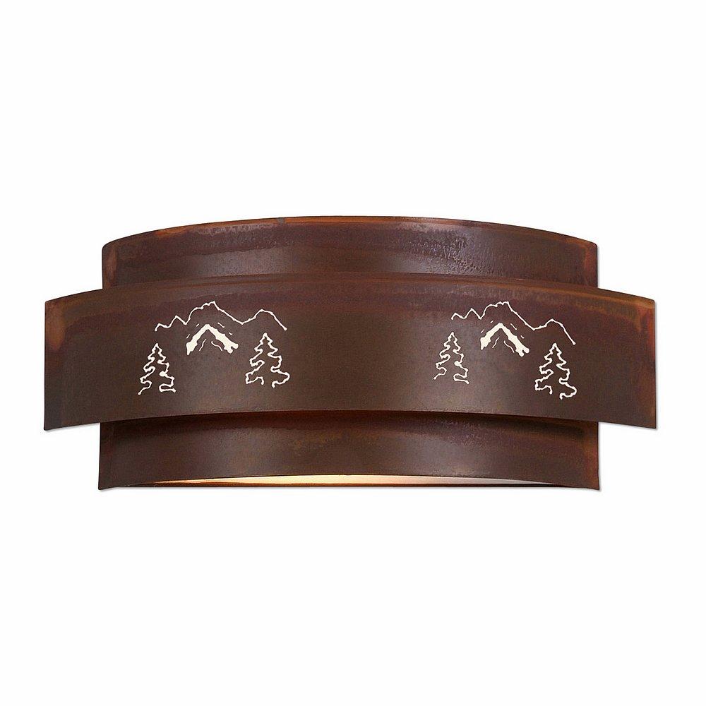 Northridge Double Sconce - Mountain-Pine Tree Cutouts - Rust Patina Finish