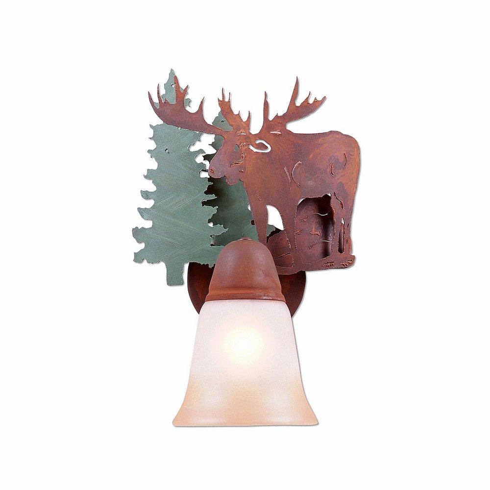 Lakeside Single Sconce - Moose - Two-Toned Amber Cream Bell Glass - Pine Tree Green