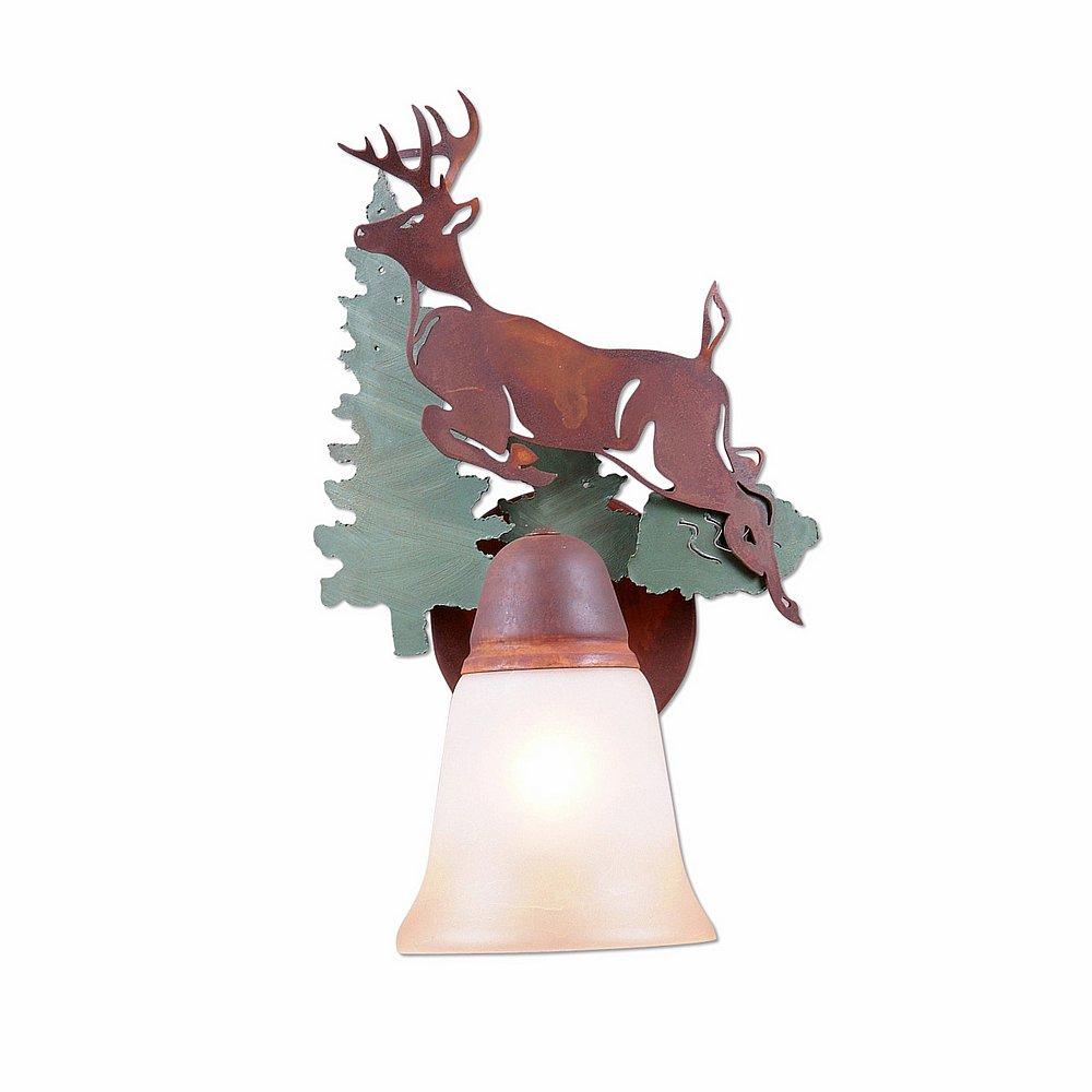 Lakeside Single Sconce - Deer - Two-Toned Amber Cream Bell Glass - Pine Tree Green