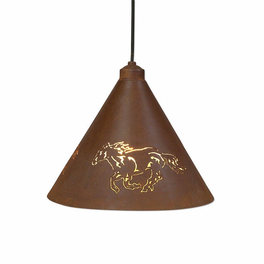 Canyon Pendant Medium - Horse Cutout - Rust Patina Finish - Black Cord