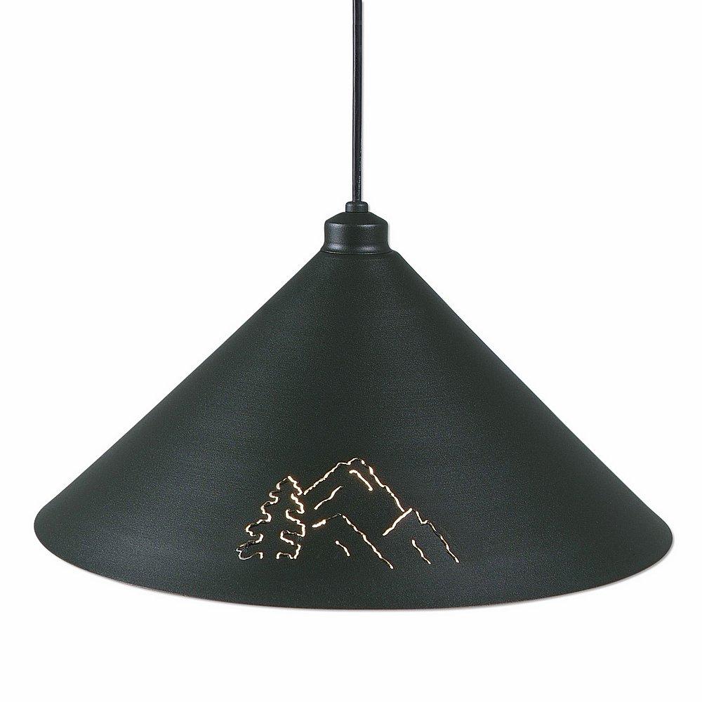 Canyon Pendant Large - Mountain-Pine Tree Cutouts - Black Iron Finish - Black Cord