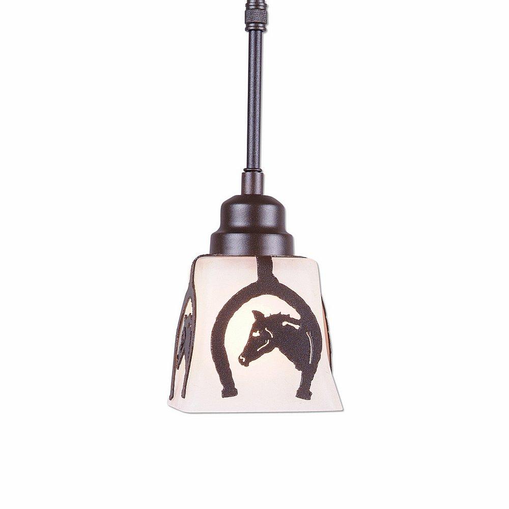 Woodland Pendant Single - Horse Horseshoe - Frosted Glass Bowl - Dark Bronze Metallic Finish