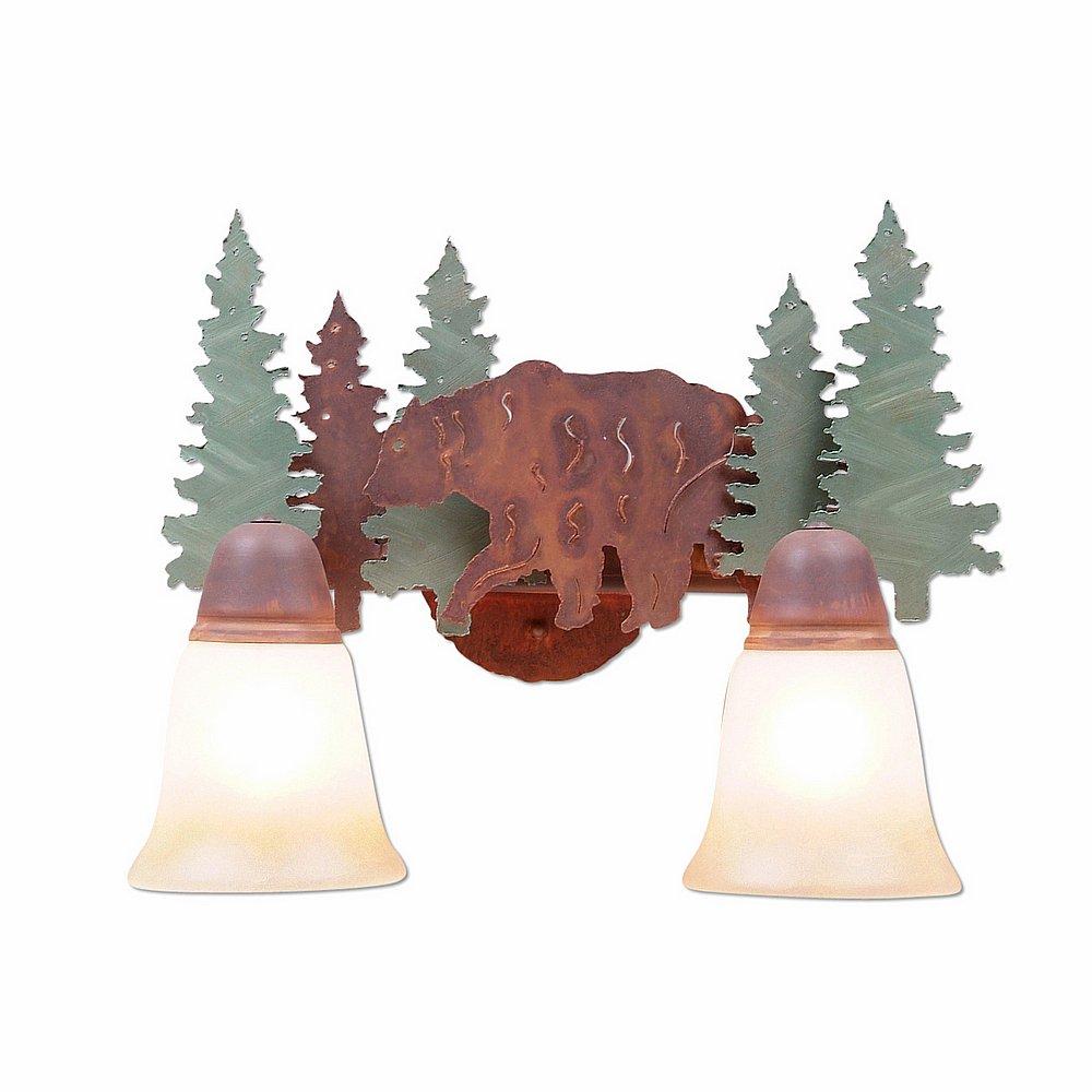 Lakeside Double Bath Vanity Light - Bear - Two-Toned Amber Cream Bell Glass - Pine Tree Green