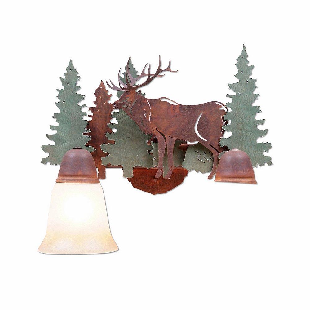 Lakeside Double Bath Vanity Light - Elk - Two-Toned Amber Cream Bell Glass - Pine Tree Green