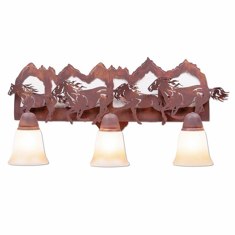 Lakeside Triple Bath Vanity Light - Horse Mountain - Two-Toned Amber Cream Bell Glass