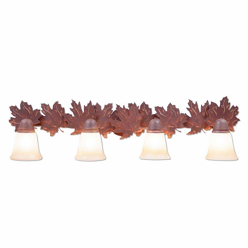 Lakeside Quad Bath Vanity Light - Maple Leaf - Two-Toned Amber Cream Bell Glass - Rust Patina Finish