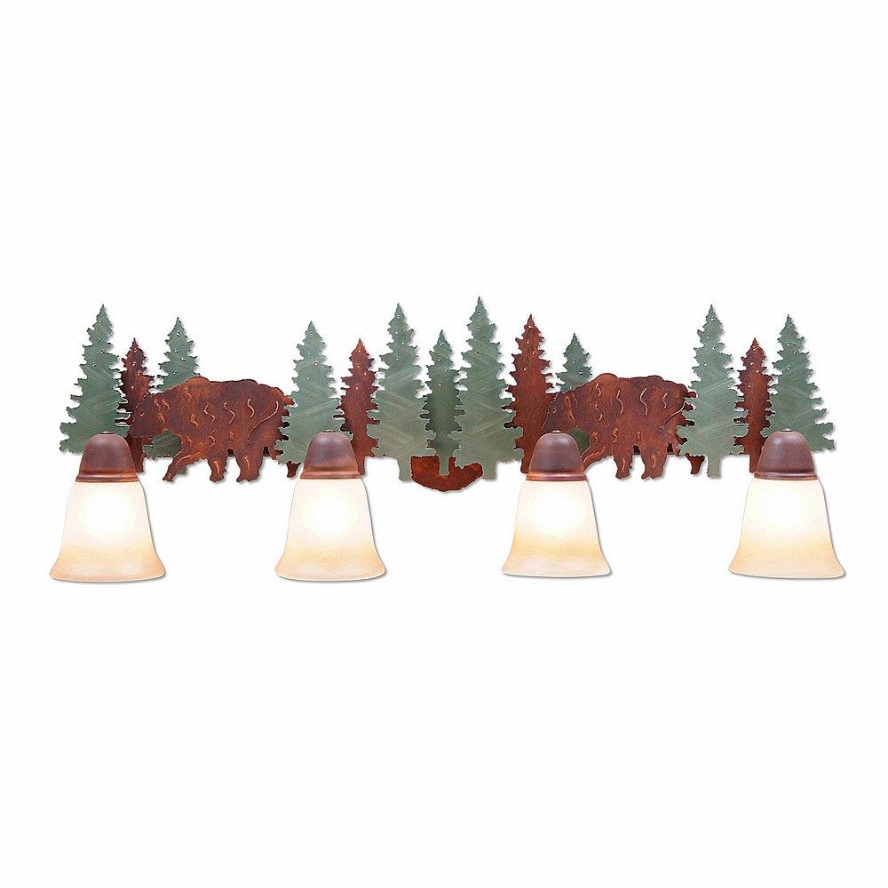 Lakeside Quad Bath Vanity Light - Bear - Two-Toned Amber Cream Bell Glass - Pine Tree Green