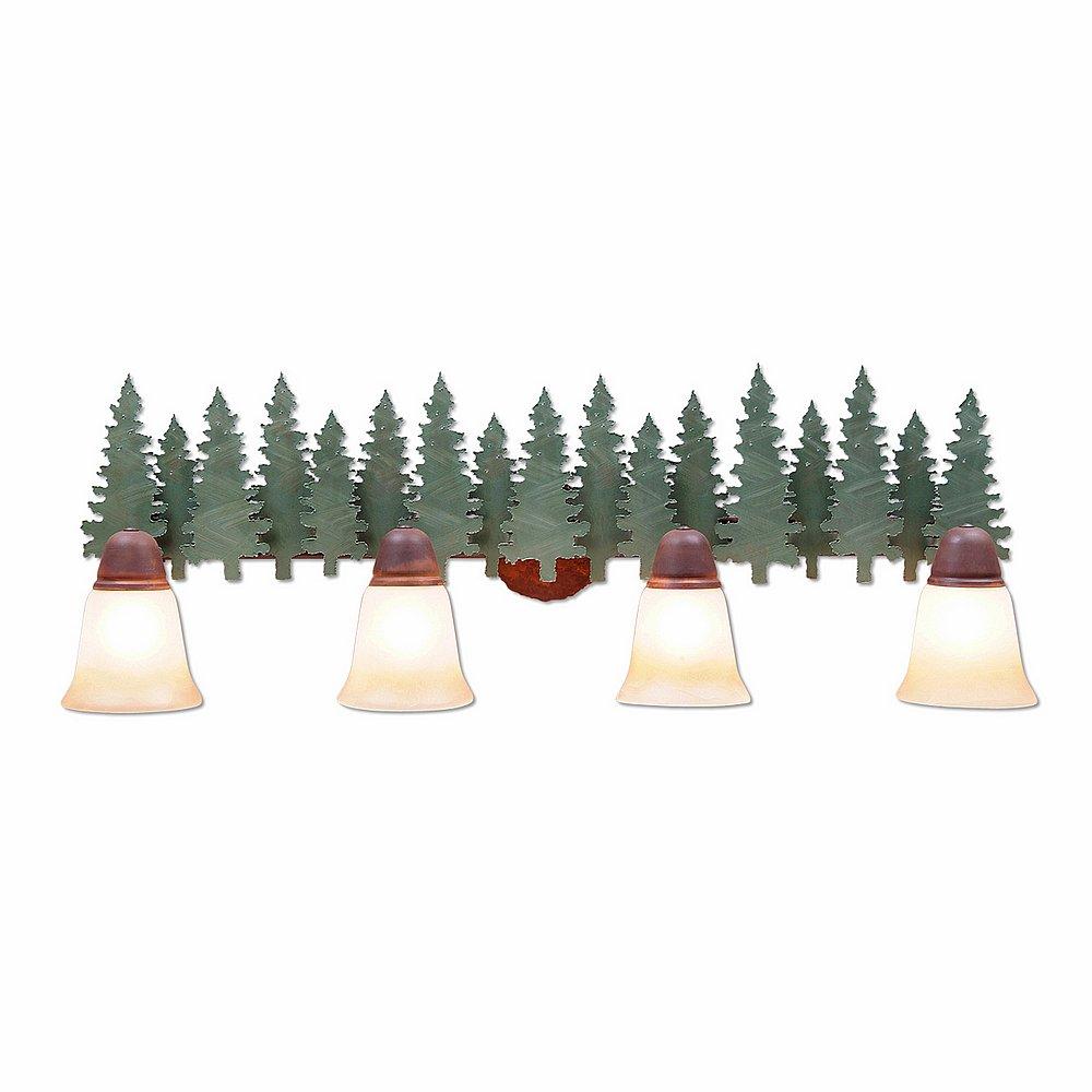 Lakeside Quad Bath Vanity Light - Pine Tree - Two-Toned Amber Cream Bell Glass - Pine Tree Green