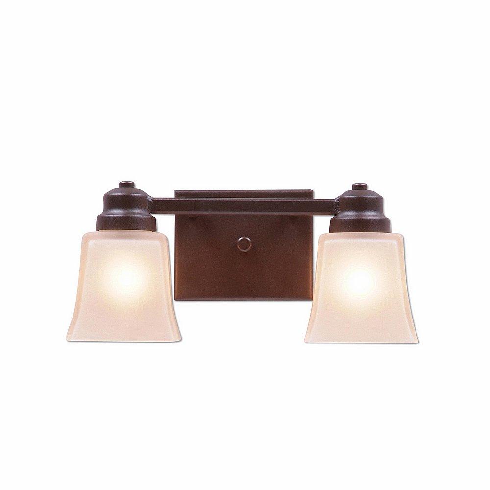 Woodland Double Bath Vanity Light - Rustic Plain - Tea Stain Glass Bowl