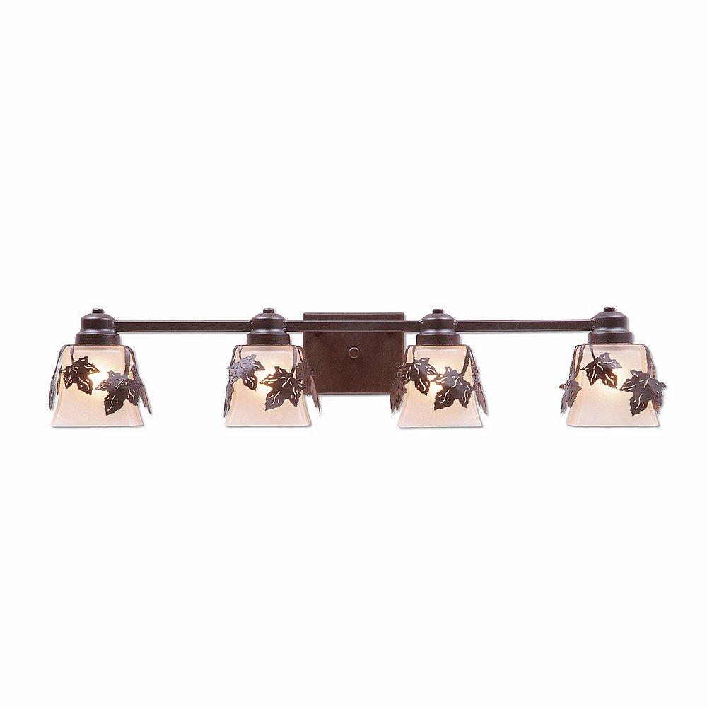 Woodland Quad Bath Vanity Light - Maple Leaf - Tea Stain Glass Bowl - Dark Bronze Metallic Finish