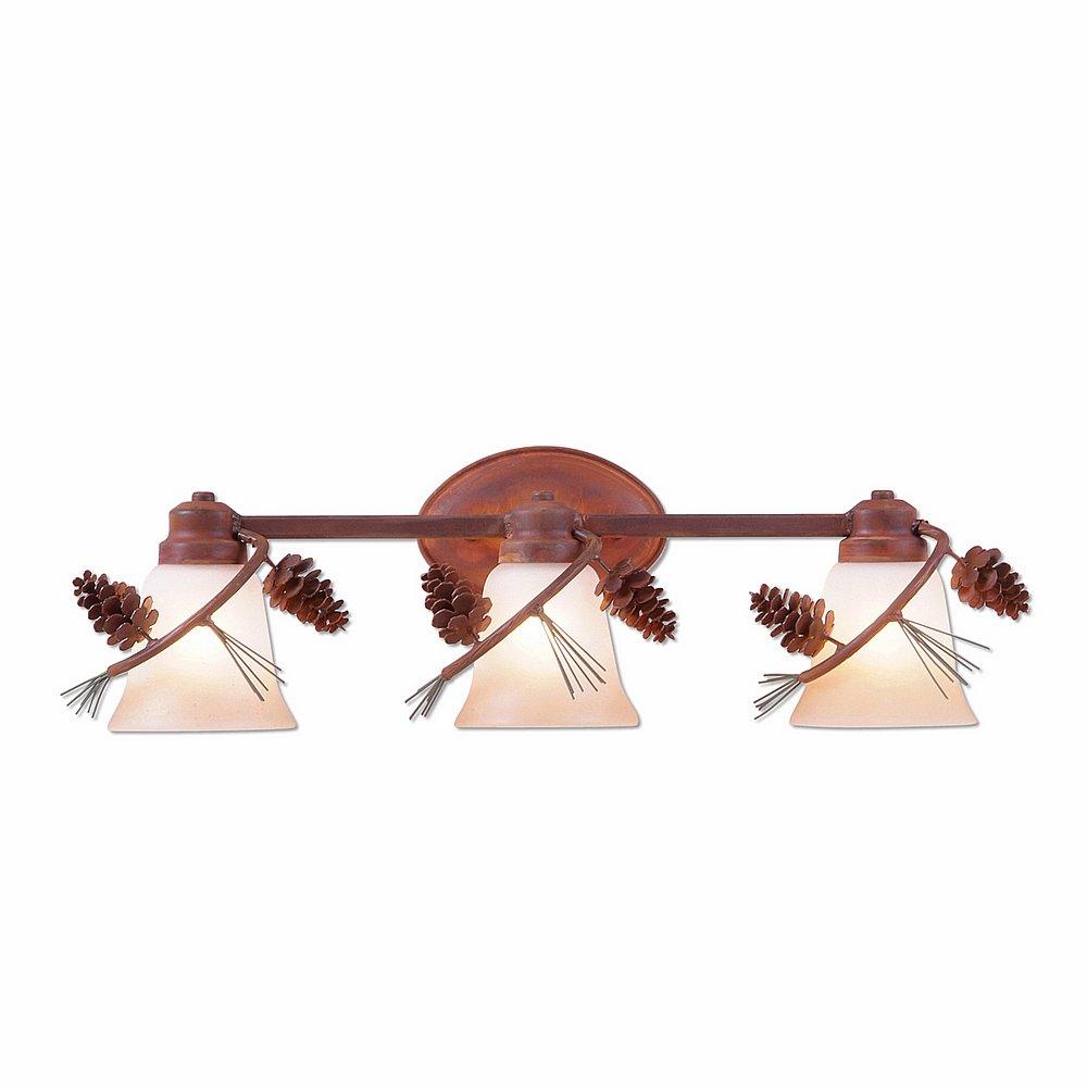 Sienna Triple Bath Vanity Light - Pine Cone - Two-Toned Amber Cream Bell Glass - Pine Tree Green