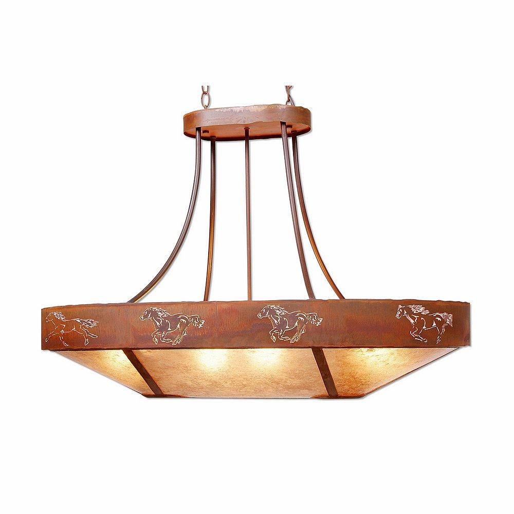 Ridgemont Chandelier Oval - Horse Cutout - Almond Mica Shade - Rust Patina Finish