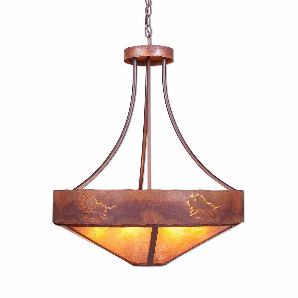 Ridgemont Chandelier Small - Shade Bottom - Bison - Amber Mica Shade - Rust Patina Finish