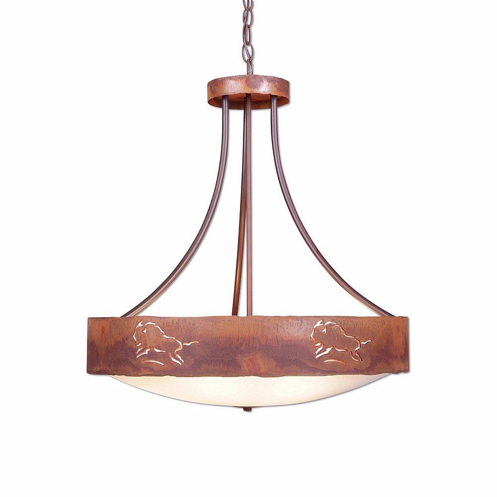 Ridgemont Chandelier Small - Bowl Bottom - Bison - Frosted Glass Bowl - Rust Patina Finish