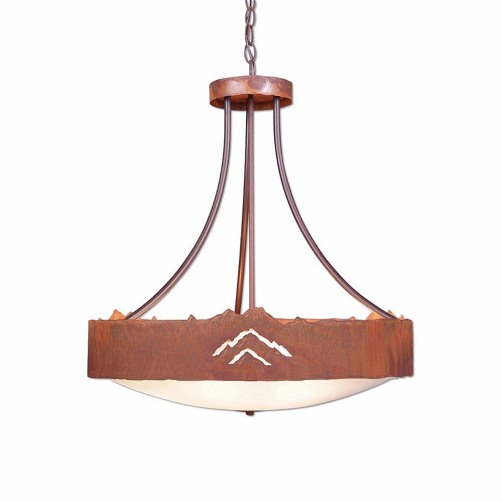 Ridgemont Chandelier Small - Bowl Bottom - Mountain - Frosted Glass Bowl - Rust Patina Finish