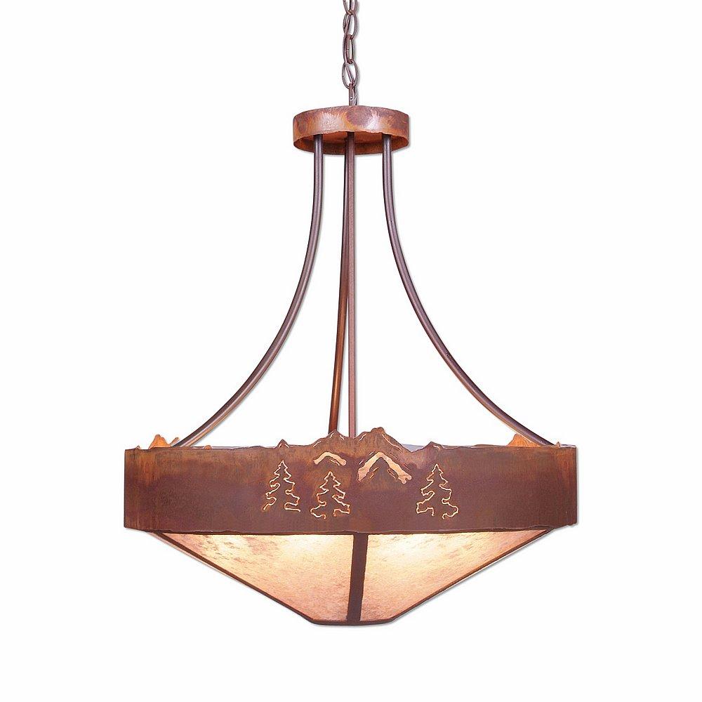 Ridgemont Chandelier Small - Shade Bottom - Mountain-Pine Tree Cutouts - Almond Mica Shade