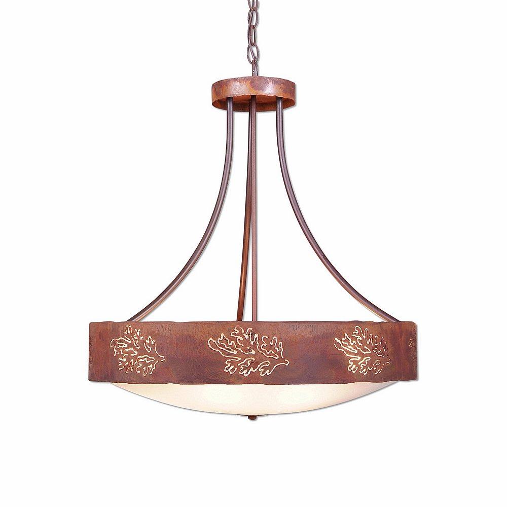 Ridgemont Chandelier Small - Bowl Bottom - Cedar Bough Cutout - Frosted Glass Bowl