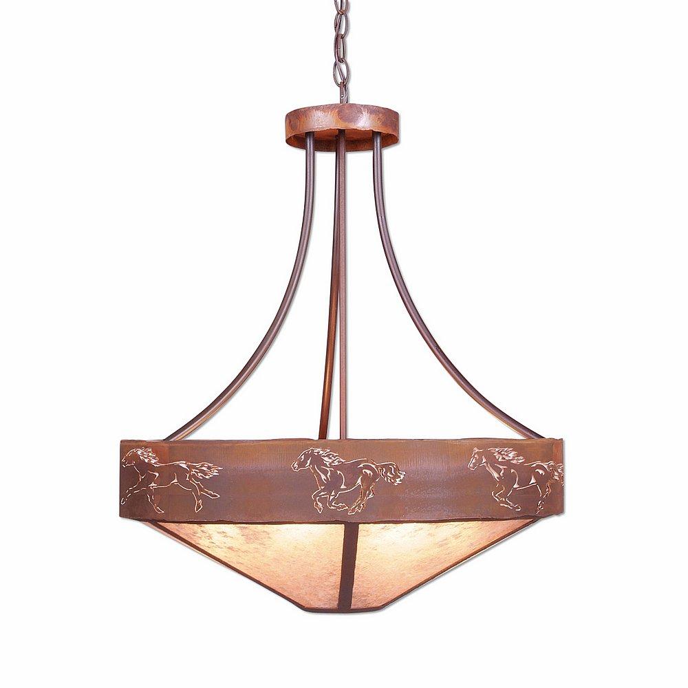 Ridgemont Chandelier Small - Shade Bottom - Horse Cutout - Almond Mica Shade - Rust Patina Finish