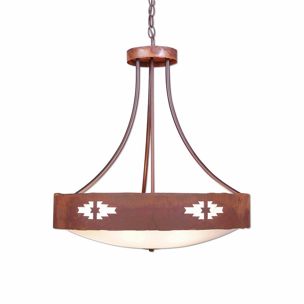 Ridgemont Chandelier Small - Bowl Bottom - Pueblo - Frosted Glass Bowl - Rust Patina Finish