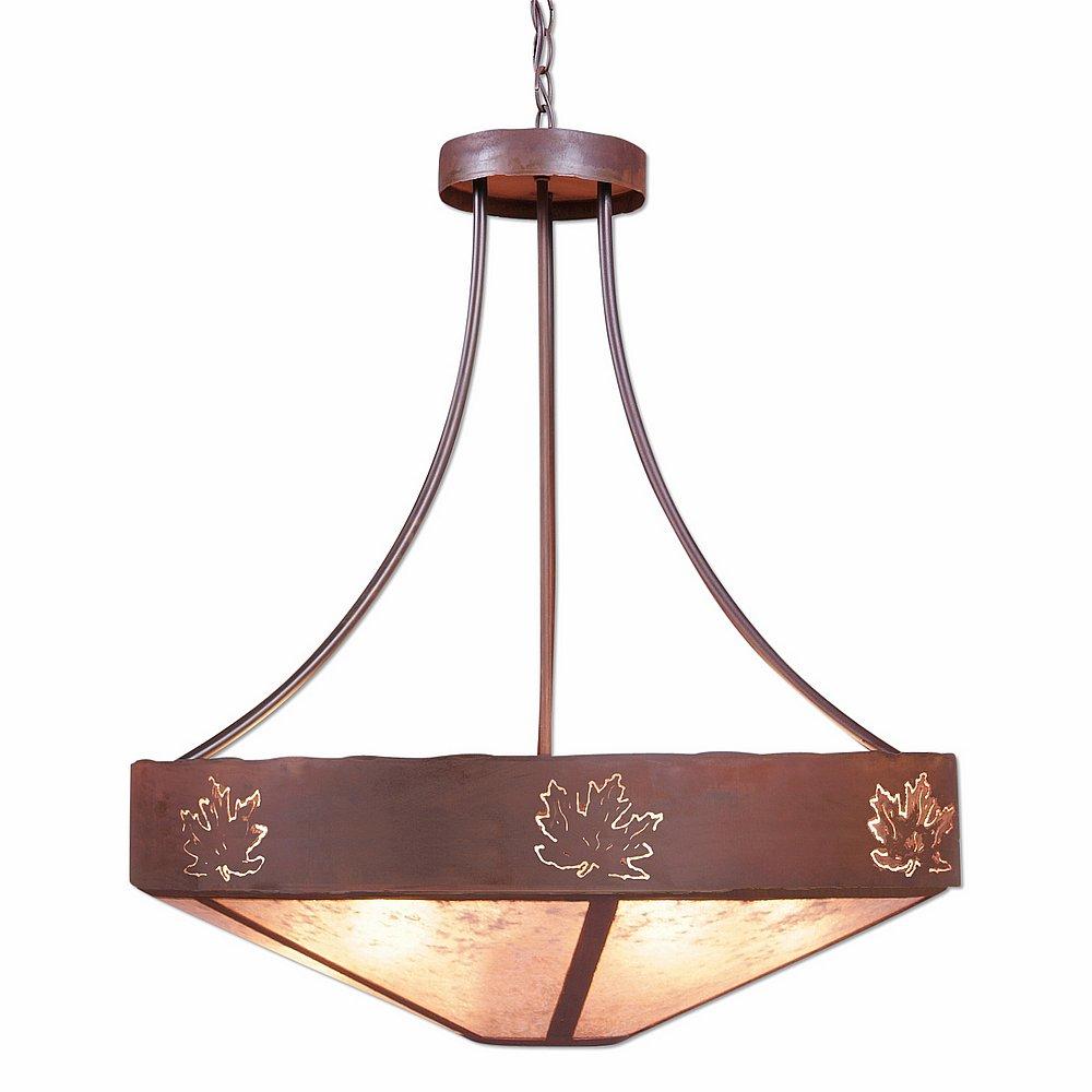 Ridgemont Chandelier Medium - Shade Bottom - Maple Cutout - Almond Mica Shade - Rust Patina Finish