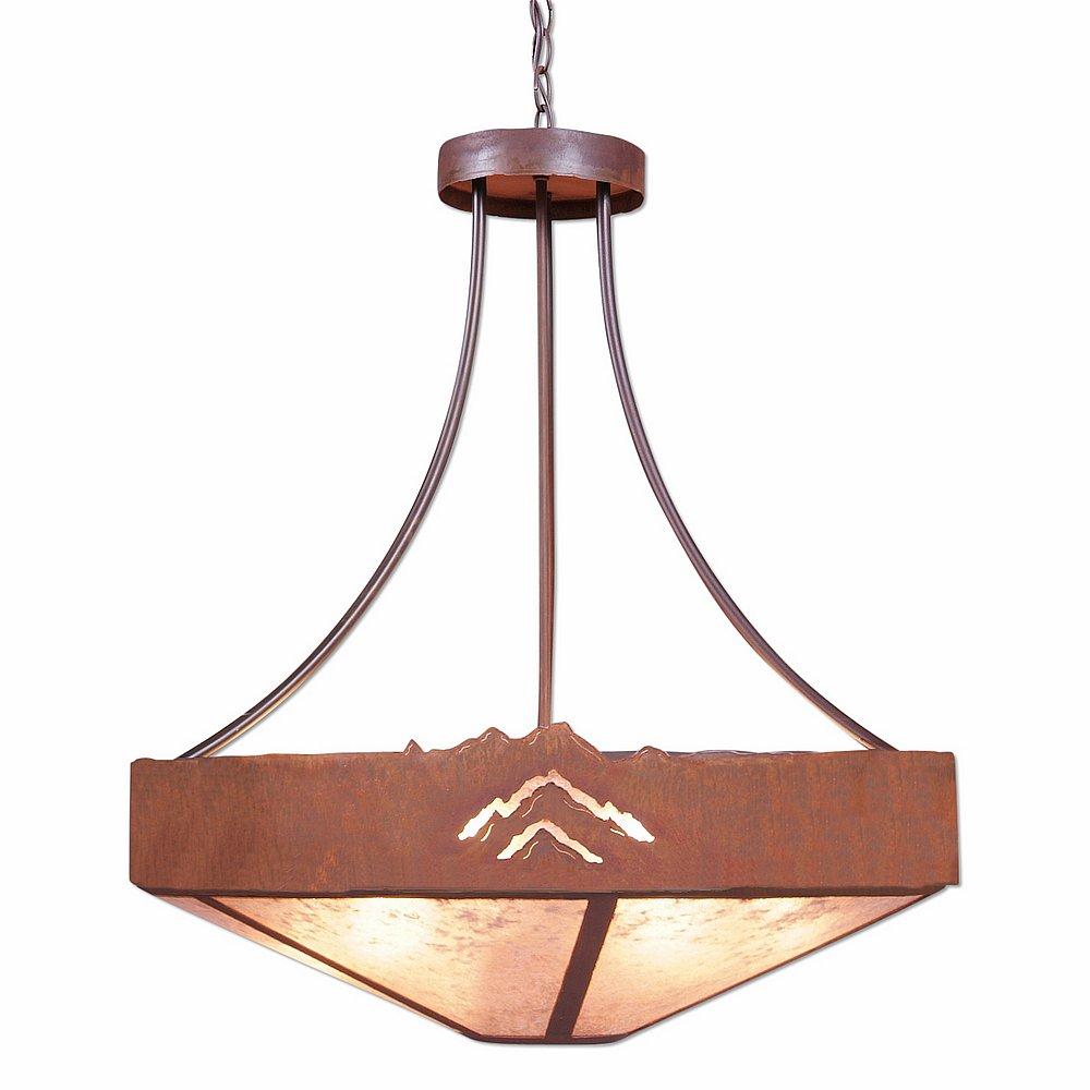 Ridgemont Chandelier Medium - Shade Bottom - Mountain - Almond Mica Shade - Rust Patina Finish