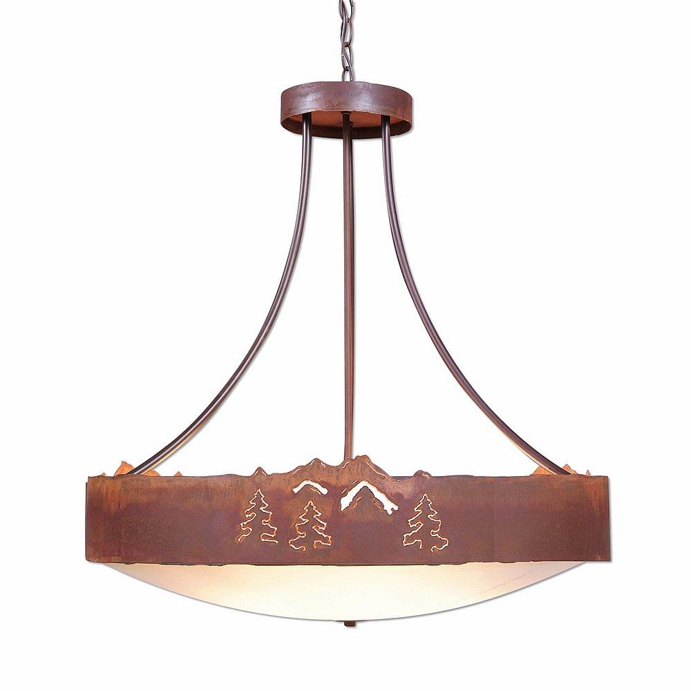 Ridgemont Chandelier Medium - Bowl Bottom - Mountain-Pine Tree Cutouts - Frosted Glass Bowl